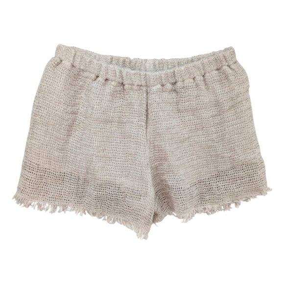Mastro Moda Pants - Mastro Moda Linen Shorts Womens Beige Woven Fringe Hem Lined Pull On 2.5" Size S